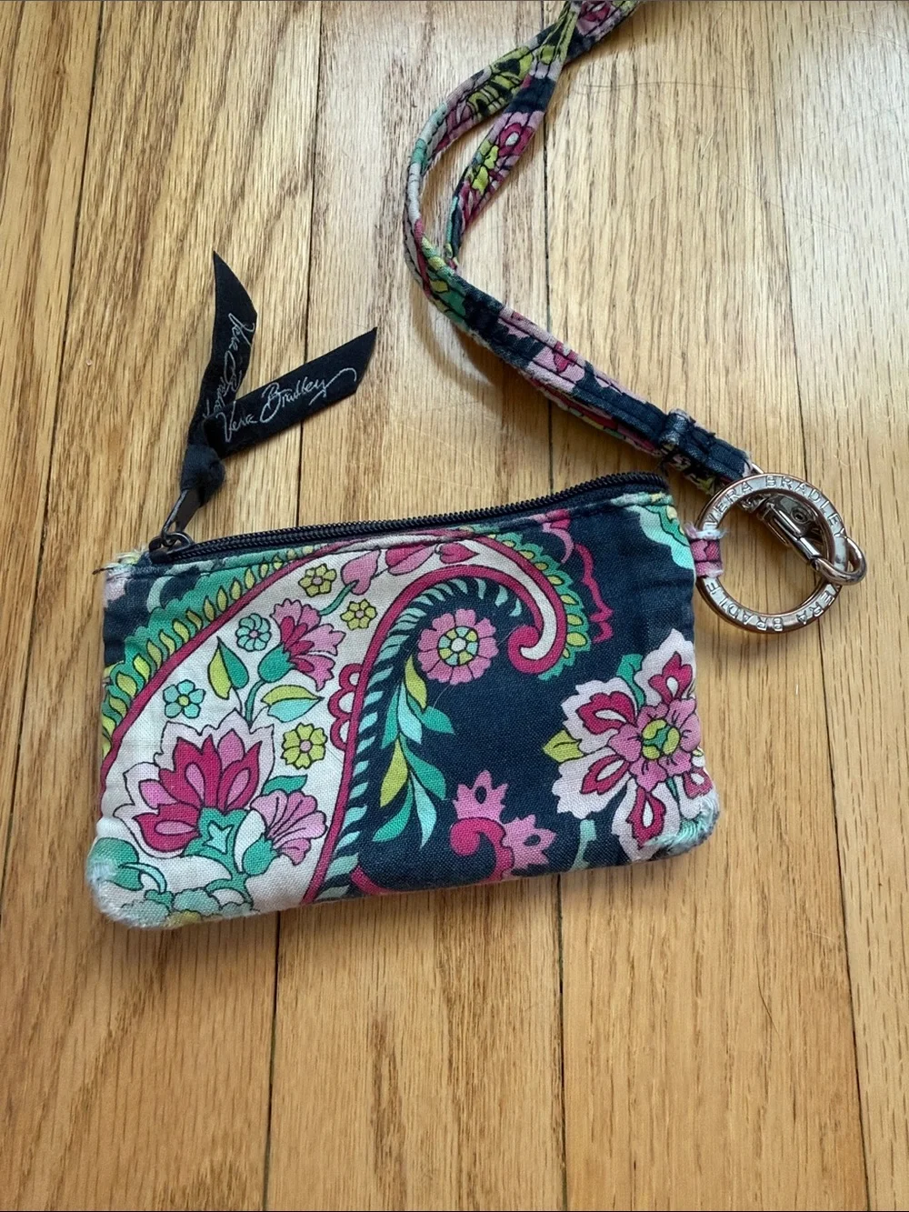 Vera Bradley Navy Floral Quilted ID Wallet with Lanyard